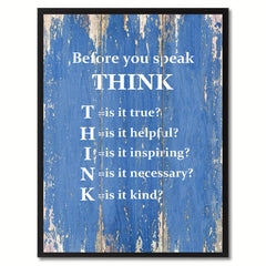 Before You Speak Think Saying Canvas Print, Black Picture Frame Home Decor Wall Art Gifts