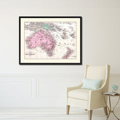 New Zealand Oceania Australia Vintage Antique Map Wall Art Home Decor Gift Ideas Canvas Print Custom Picture Frame