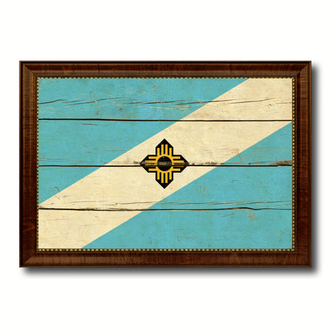 Madison City Wisconsin State Vintage Flag Canvas Print Brown Picture Frame