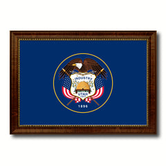 Utah State Flag Canvas Print with Custom Brown Picture Frame Home Decor Wall Art Decoration Gifts