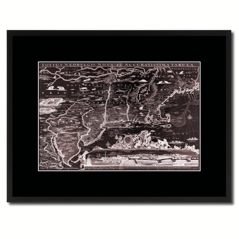 New England Vintage Vivid Sepia Map Canvas Print, Picture Frames Home Decor Wall Art Decoration Gifts