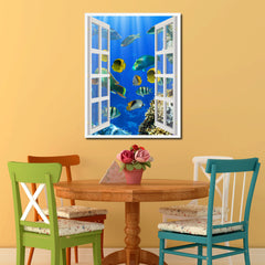 Tropical Island Fish Picture French Window Canvas Print with Frame Gifts Home Decor Wall Art Collection