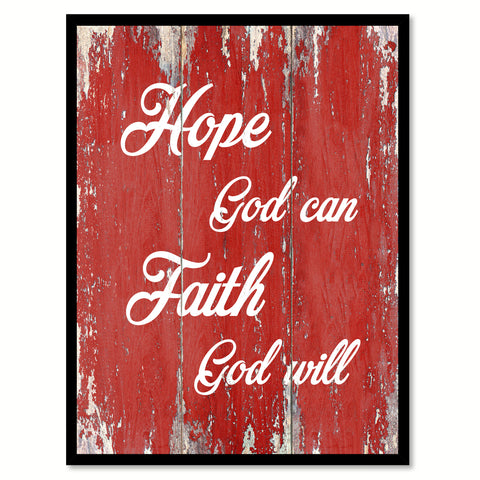 Hope God can faith God will Bible Verse Gift Ideas Home Decor Wall Art Framed Canvas Print, Red