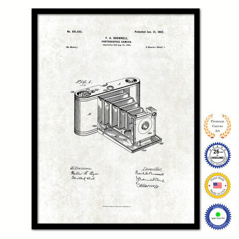 1902 Photographic Camera Vintage Patent Artwork Black Framed Canvas Print Home Office Decor Great Gift for Photographer