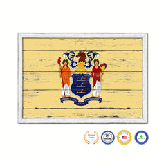 New Jersey State Flag Shabby Chic Gifts Home Decor Wall Art Canvas Print, White Wash Wood Frame