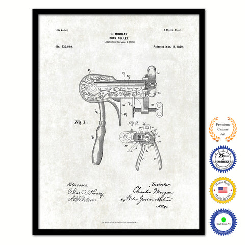 1899 Cork Puller Old Patent Art Print on Canvas Custom Framed Vintage Home Decor Wall Decoration Great for Gifts