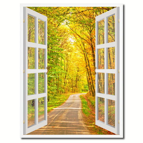 Pathway Autumn Park Fall Forest Picture French Window Canvas Print with Frame Gifts Home Decor Wall Art Collection