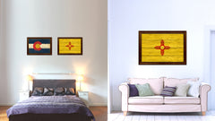 New Mexico State Flag Texture Canvas Print with Brown Picture Frame Gifts Home Decor Wall Art Collectible Decoration