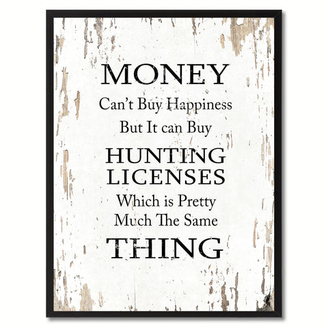 Money Can't Buy Happiness Saying Canvas Print, Black Picture Frame Home Decor Wall Art Gifts