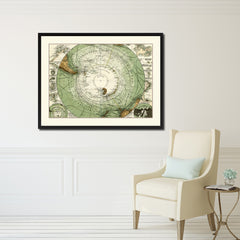 Antarctica South Pole Vintage Antique Map Wall Art Home Decor Gift Ideas Canvas Print Custom Picture Frame