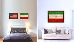 Iran Country Flag Texture Canvas Print with Brown Custom Picture Frame Home Decor Gift Ideas Wall Art Decoration