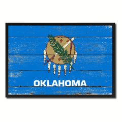 Oklahoma State Flag Vintage Canvas Print with Black Picture Frame Home DecorWall Art Collectible Decoration Artwork Gifts