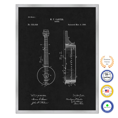 1896 Banjo Old Patent Art Print on Canvas Custom Framed Vintage Home Decor Wall Decoration Great for Gifts