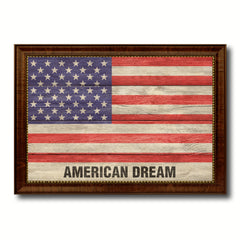 USA American Dream Flag Texture Canvas Print with Brown Picture Frame Home Decor Wall Art Gifts