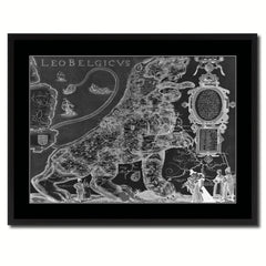 Leo Belgicvs Vintage Monochrome Map Canvas Print, Gifts Picture Frames Home Decor Wall Art