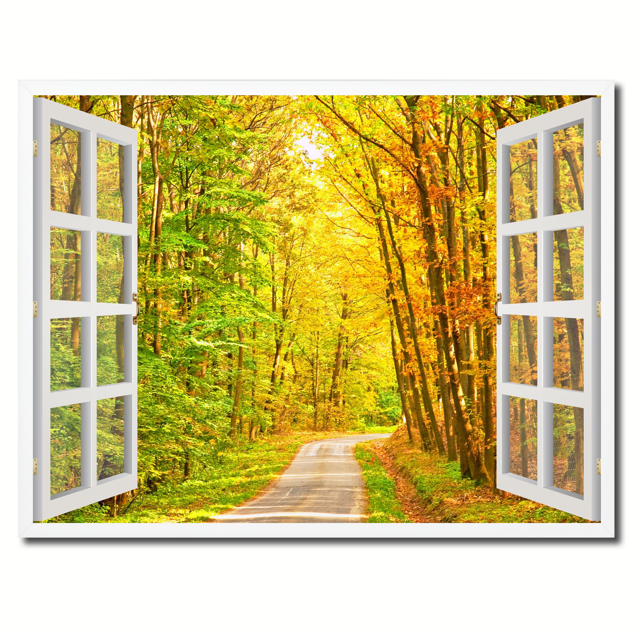 Pathway Autumn Park Fall Forest Picture French Window Framed Canvas Print Home Decor Wall Art Collection