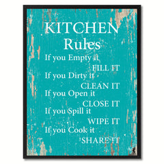 Kitchen Rules Saying Canvas Print, Black Picture Frame Home Decor Wall Art Gifts