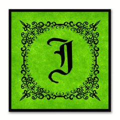 Alphabet J Green Canvas Print Black Frame Kids Bedroom Wall Décor Home Art