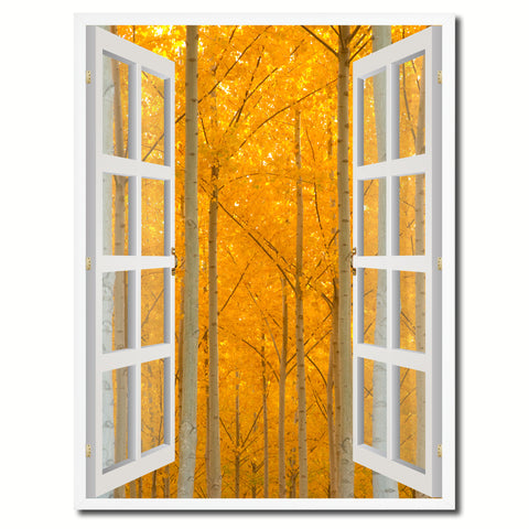 Autumn Yellow Trees Picture French Window Framed Canvas Print Home Decor Wall Art Collection