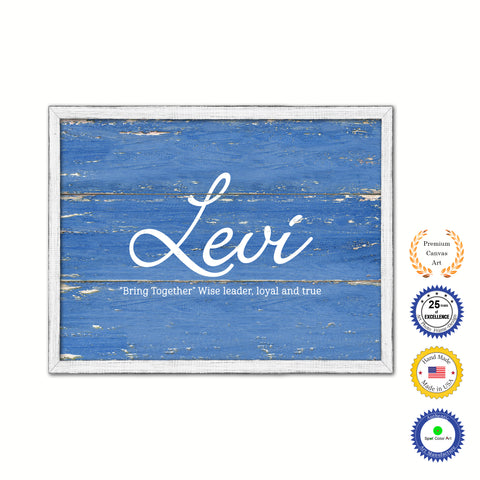 Levi Name Plate White Wash Wood Frame Canvas Print Boutique Cottage Decor Shabby Chic