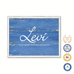 Levi Name Plate White Wash Wood Frame Canvas Print Boutique Cottage Decor Shabby Chic