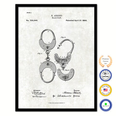 1880 Police Hand Cuff Old Patent Art Print on Canvas Custom Framed Vintage Home Decor Wall Decoration Great for Gifts