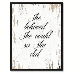 She Believed She Could So She Did Saying Canvas Print, Black Picture Frame Home Decor Wall Art Gifts