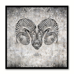 Zodiac Aries Horoscope Black Canvas Print, Black Custom Frame
