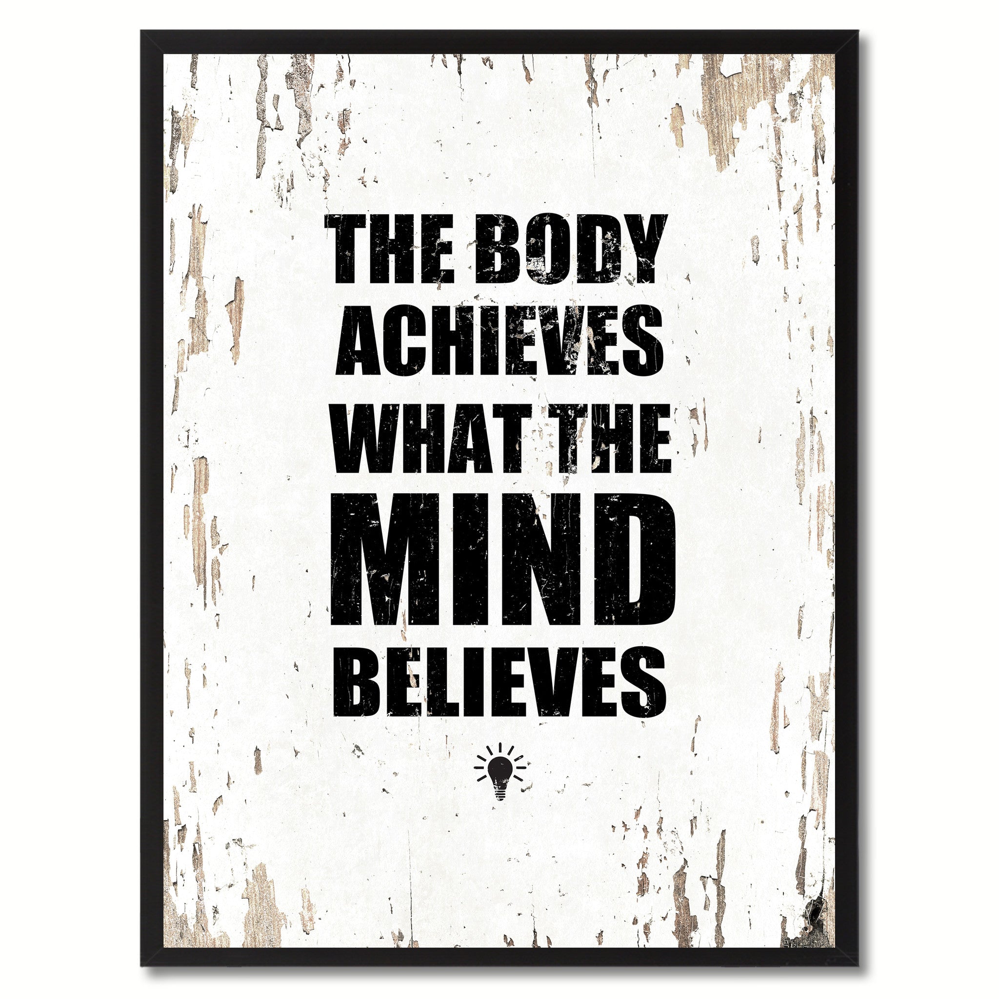 The Body Achieves What The Mind Believes Saying Canvas Print, Black Picture Frame Home Decor Wall Art Gifts