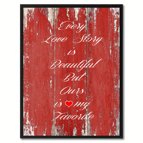 Every Love Story Is Beautiful Saying Canvas Print, Black Picture Frame Home Decor Wall Art Gifts