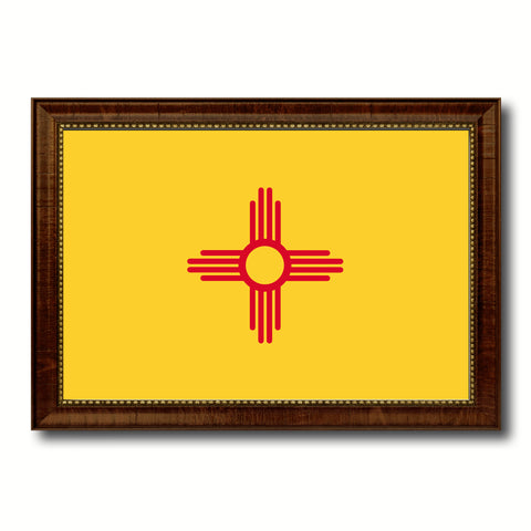 New Mexico State Flag Canvas Print with Custom Brown Picture Frame Home Decor Wall Art Decoration Gifts