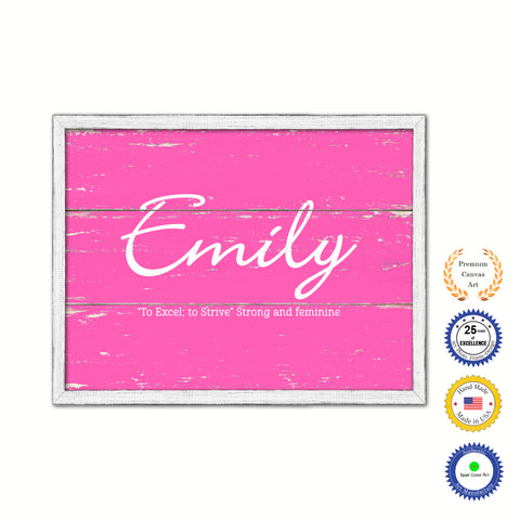 Emily Name Plate White Wash Wood Frame Canvas Print Boutique Cottage Decor Shabby Chic