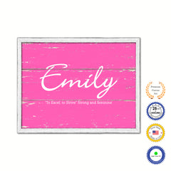 Emily Name Plate White Wash Wood Frame Canvas Print Boutique Cottage Decor Shabby Chic