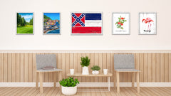 Mississippi State Flag Shabby Chic Gifts Home Decor Wall Art Canvas Print, White Wash Wood Frame