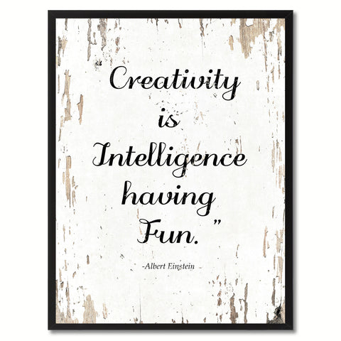 Creativity Is Intelligence Having Fun Albert Einstein Saying Motivation Quote Canvas Print, Black Picture Frame Home Decor Wall Art Gifts