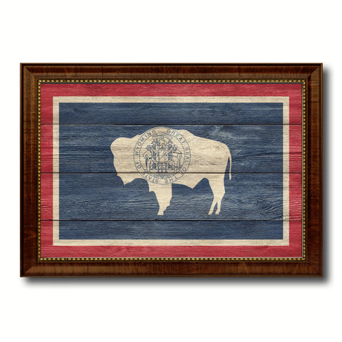 Wyoming State Flag Texture Canvas Print with Brown Picture Frame Gifts Home Decor Wall Art Collectible Decoration