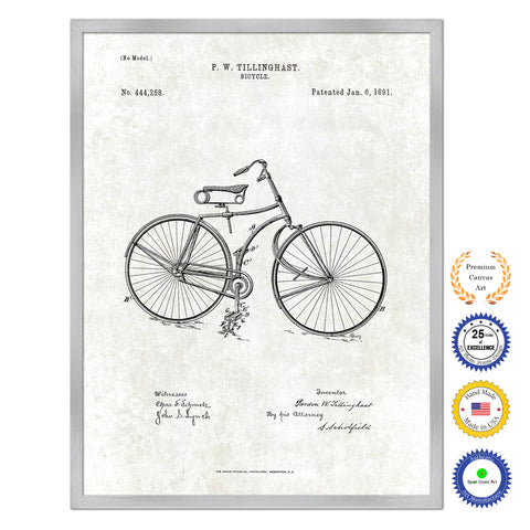 1891 Bicycle Old Patent Art Print on Canvas Custom Framed Vintage Home Decor Wall Decoration Great for Gifts