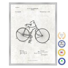 1891 Bicycle Old Patent Art Print on Canvas Custom Framed Vintage Home Decor Wall Decoration Great for Gifts