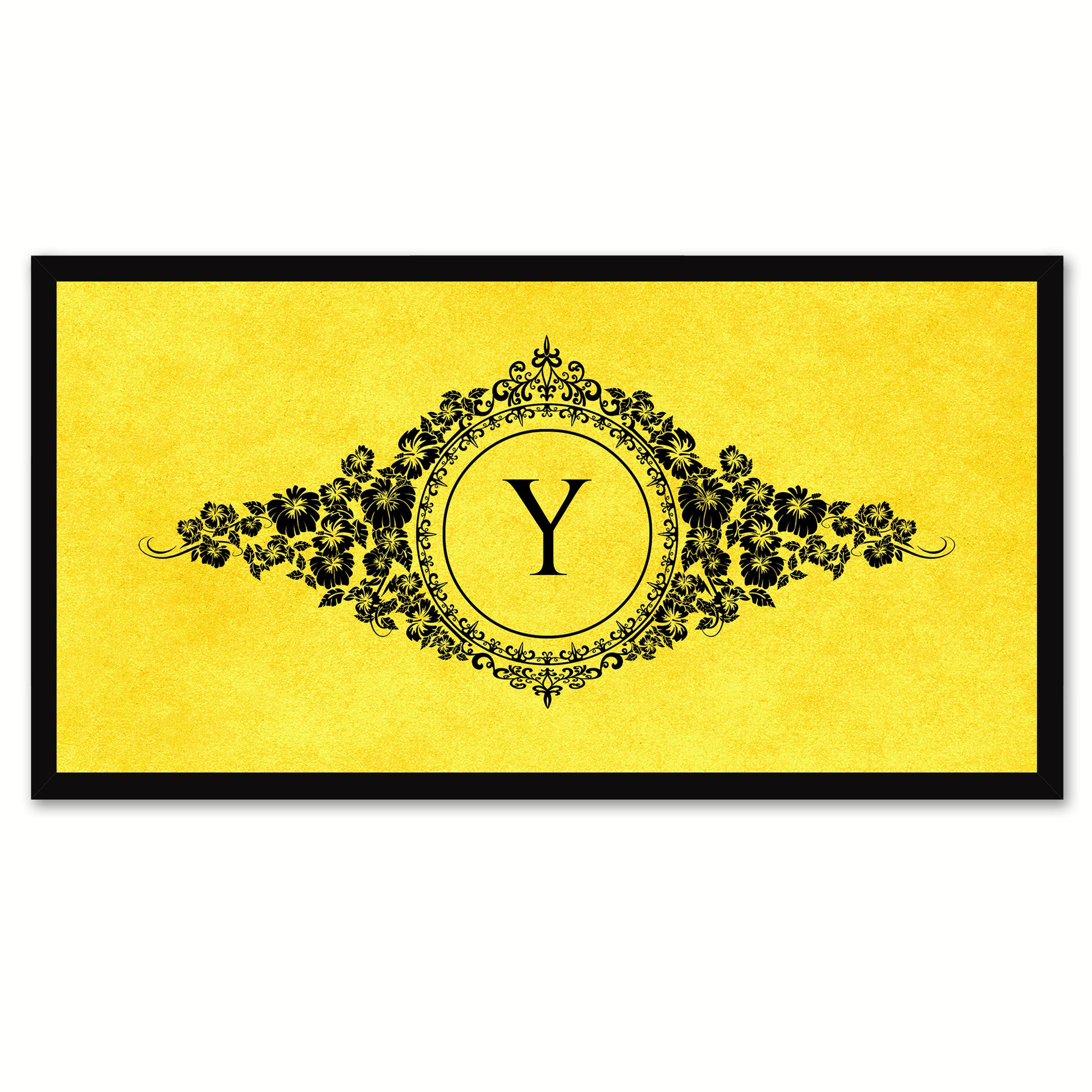 Alphabet Letter Y Yellow Canvas Print, Black Custom Frame