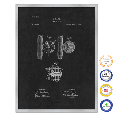 1883 Fishing Reel Antique Patent Artwork Silver Framed Canvas Home Office Decor Great for Fisherman Cabin Lake House