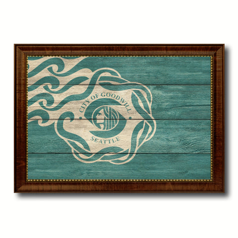 Seattle City Washington State Texture Flag Canvas Print Brown Picture Frame