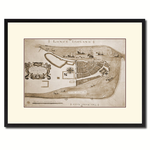 New York Vintage Sepia Map Canvas Print, Picture Frame Gifts Home Decor Wall Art Decoration