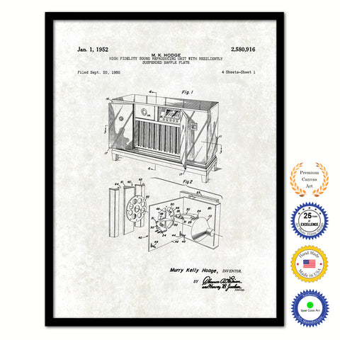 1952 High fidelity sound reproducing unit with resiliently suspended baffle plate Old Patent Art Print on Canvas Custom Framed Vintage Home Decor Wall Decoration Great for Gifts