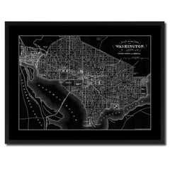 Washington DC Vintage Monochrome Map Canvas Print, Gifts Picture Frames Home Decor Wall Art