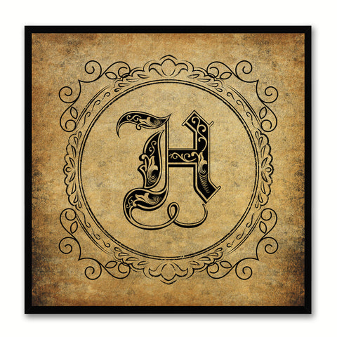 Alphabet H Brown Canvas Print Black Frame Kids Bedroom Wall Décor Home Art