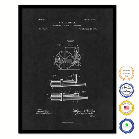 1888 Firefighter Speaking Tube for Fire Engines Vintage Patent Artwork Black Framed Canvas Home Office Decor Great for Firefighter Fireman Firewoman