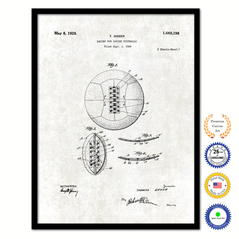 1928 Lacing for Soccer Footballs Old Patent Art Print on Canvas Custom Framed Vintage Home Decor Wall Decoration Great for Gifts