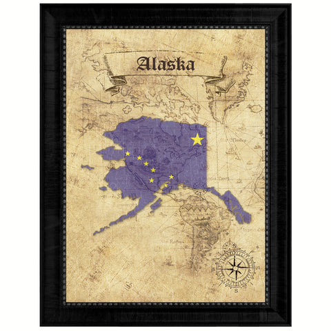 Alaska State Vintage Flag Canvas Print with Black Picture Frame Home Decor Man Cave Wall Art Collectible Decoration Artwork Gifts