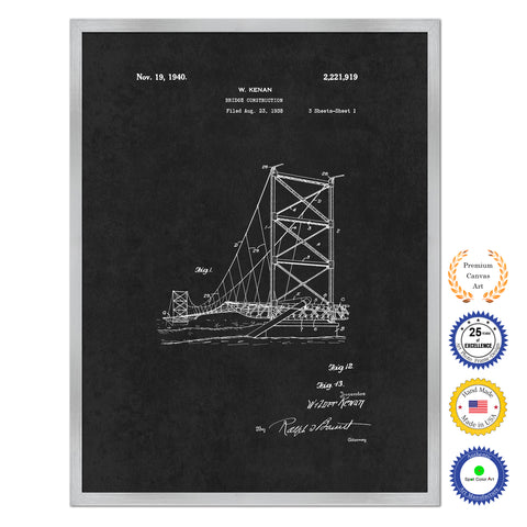 1940 Bridge Construction Antique Patent Artwork Silver Framed Canvas Home Office Decor Great Gift for Engineers Architects Construction Workers