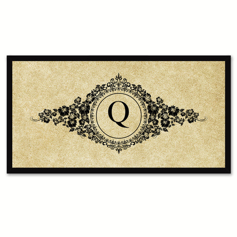 Alphabet Letter Q Brown Canvas Print, Black Custom Frame